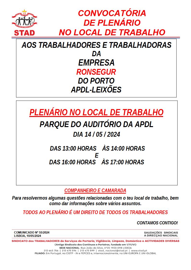 Nº 55 Convocatória de PLENÁRIO Ronsegur apdl